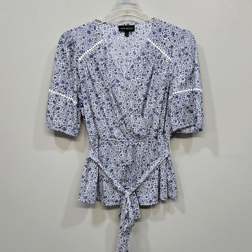 Plus Size 16 Cotton Cottagecore Ditsy Floral Peplum Wrap Top Shirt Boho Romantic